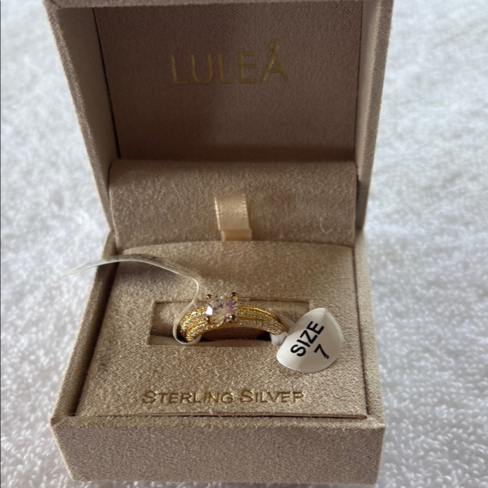 Lulea Sterling Silver Yellow and White CZ 4-prone Pave Setting Engagement Size 7